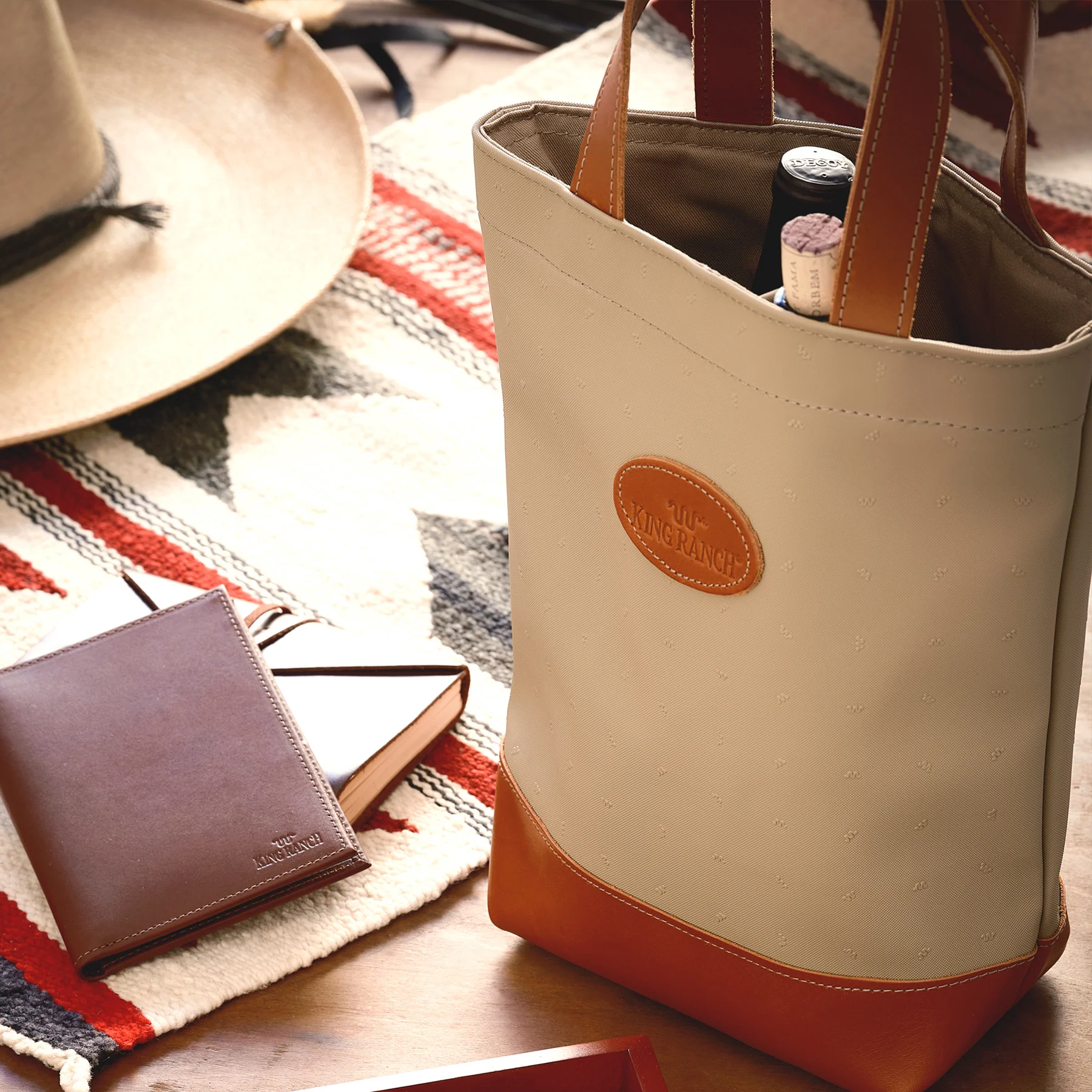 Double Wine Bottle Tote Tan - Image 5