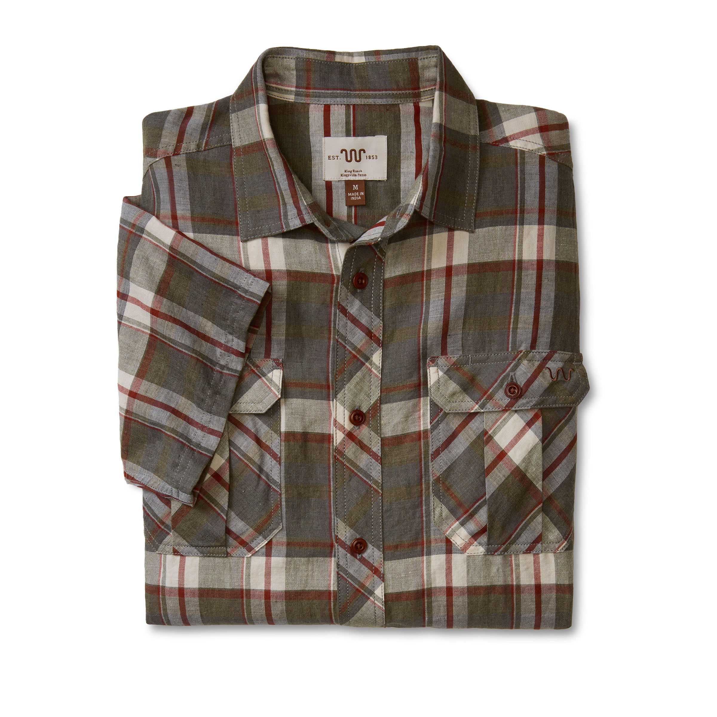 Men's Linen Utility Short Sleeve Shirt, Plaid - Image 4
